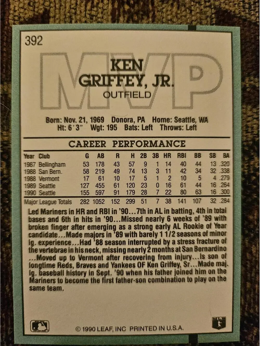 Ken Griffey Jr - HOF - 1991 Donruss MVP #392 - MLB Baseball Card